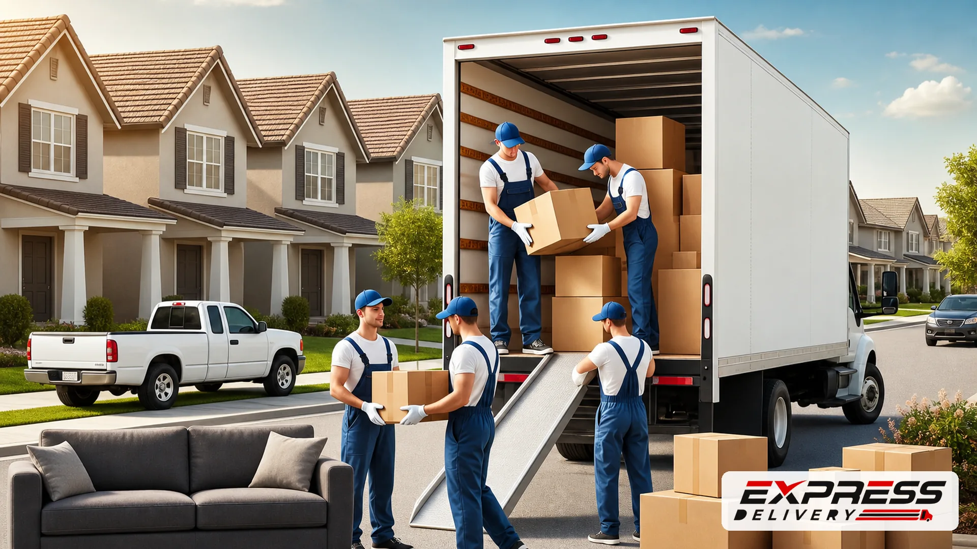 Express Deliveries team loading parcels on a residential delivery run