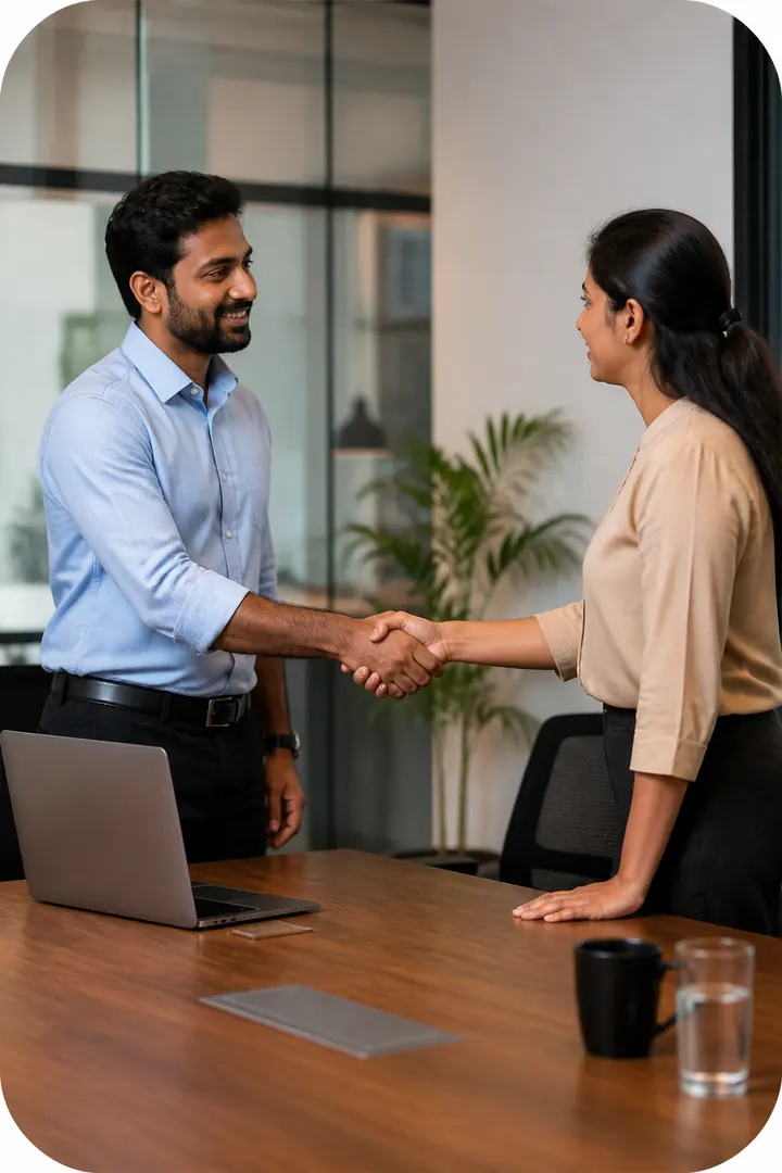 Business partners agreeing terms in a meeting