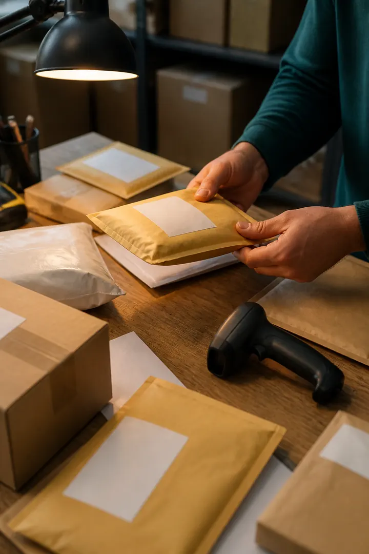 Parcels and envelopes being sorted for dispatch