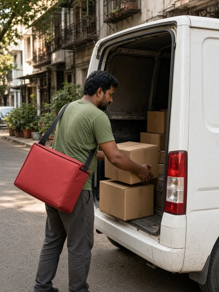 Independent driver loading parcels into a delivery van