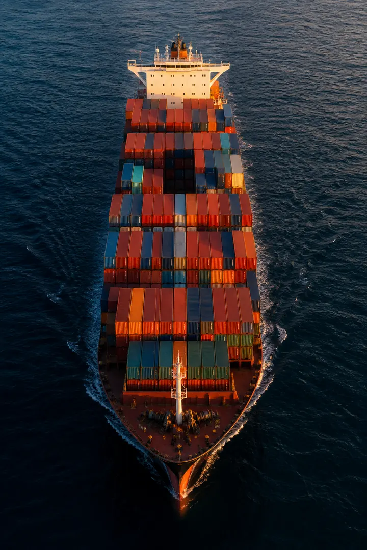 Cargo ship moving containers across the ocean