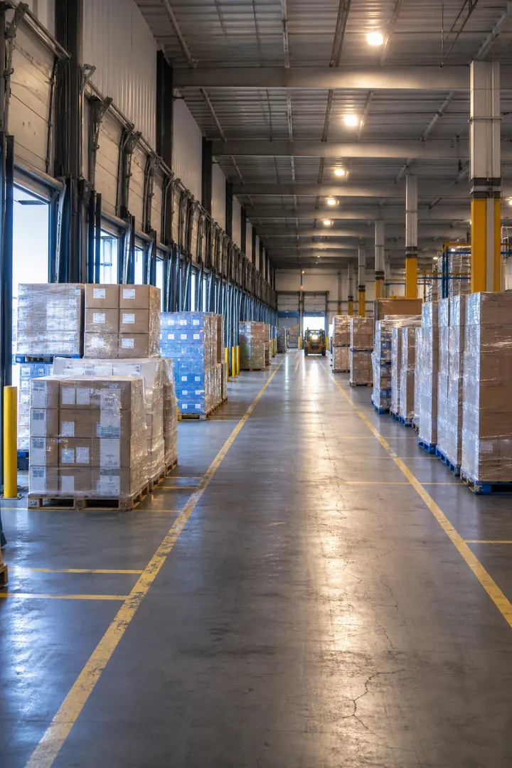 Cross-dock warehouse aisles ready for dispatch