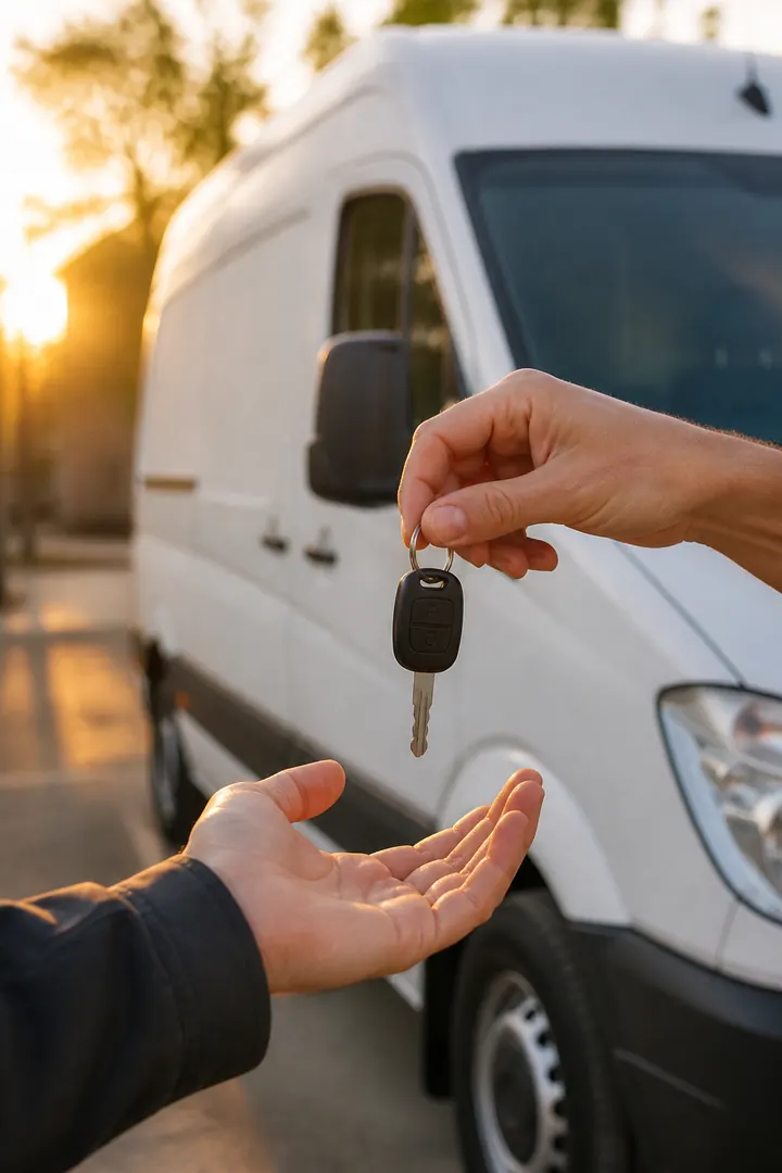 Handing over keys to a delivery van