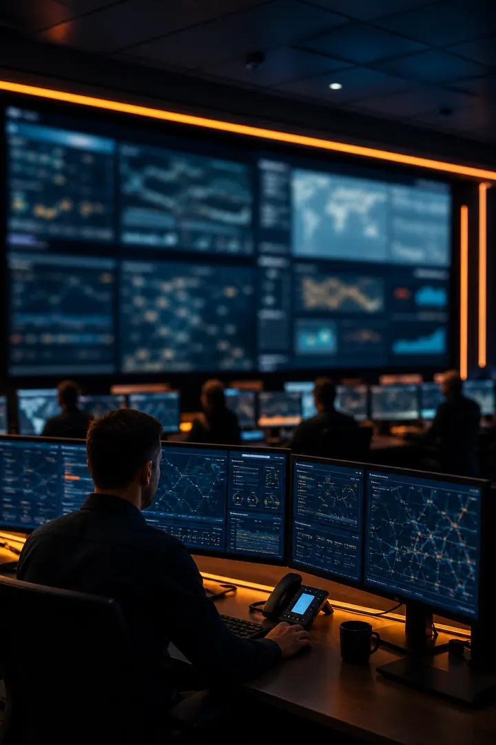 Logistics control room monitoring shipments